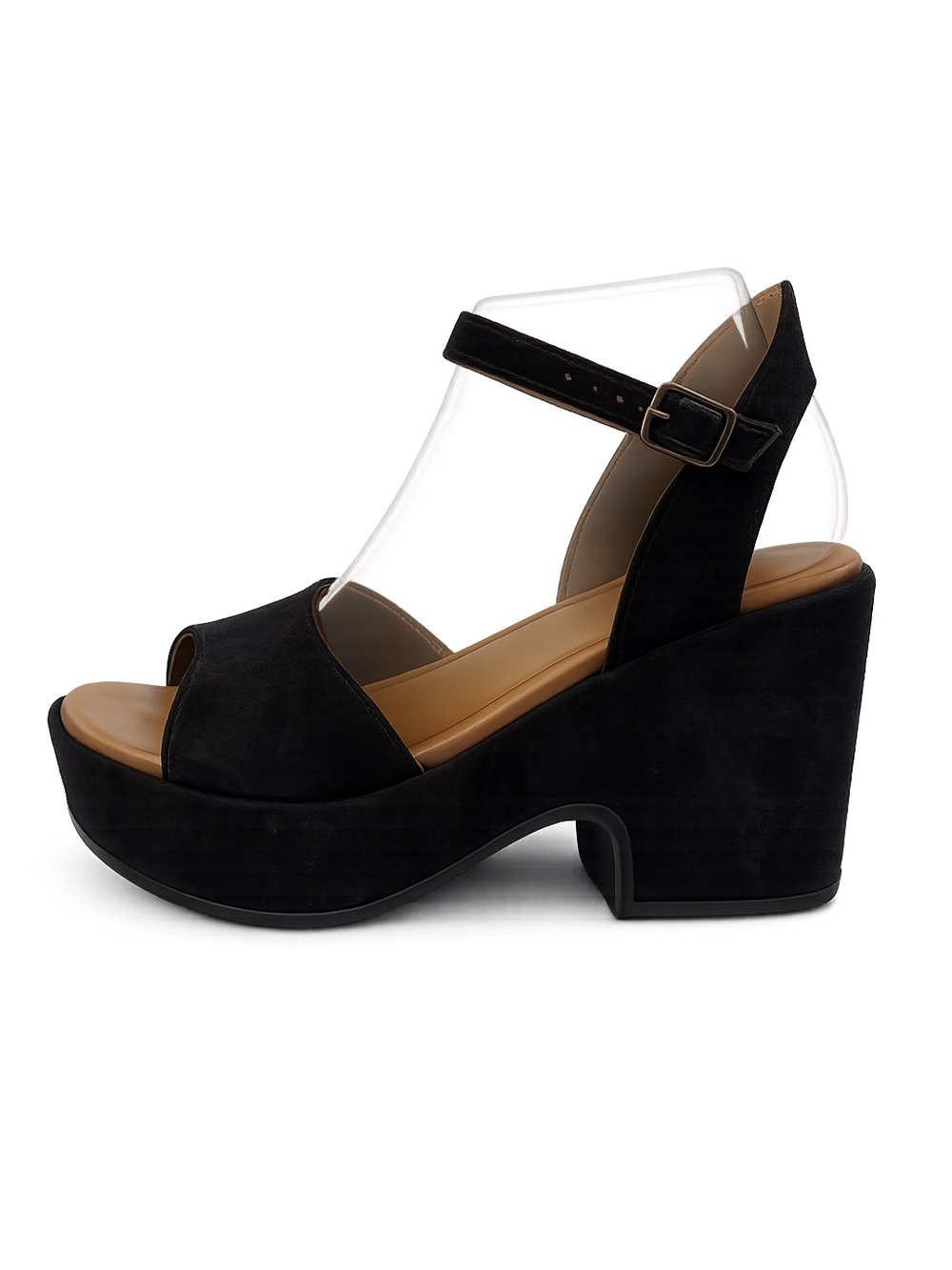 Bueno Sadie Platform Wedge Open Toe Shoes Sandals Black Suede size 36 6 Boho 70s